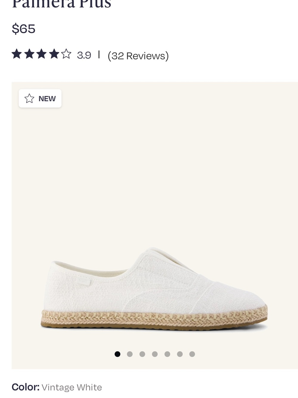 NWT toms Slip-On Espadrille - Vintage White